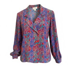 Elite Vintage Double Breasted Jacket / Top, Vibrant Paisley Colours Wrinkle Free